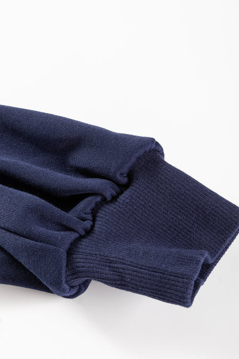 Casual Piping Zipped Pullover Wide Leg Pant Set