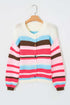 Acrylic Polyamide Striped Pattern Drop Shoulder Cardigan