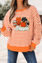 Striped Pumpkin Vibe Graphic Print Long Sleeve Tee