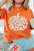 Floral Pumpkin Graphic Cuffed Sleeve Statement Tee