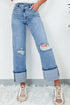 High Rise Asymmetric Button Zip Fly Distressed Jeans