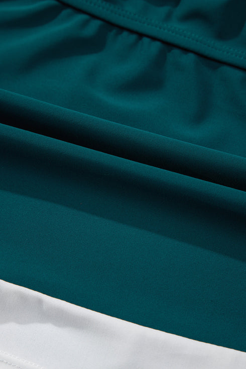 Ruched Side Tie Strap Leaf Print Tankini Set