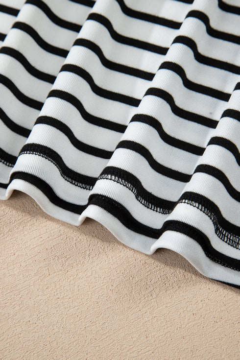 Preppy Striped Half Button Top And Short Set