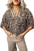 Leopard Trim V Neck Half Sleeve Western Dolman Blouse