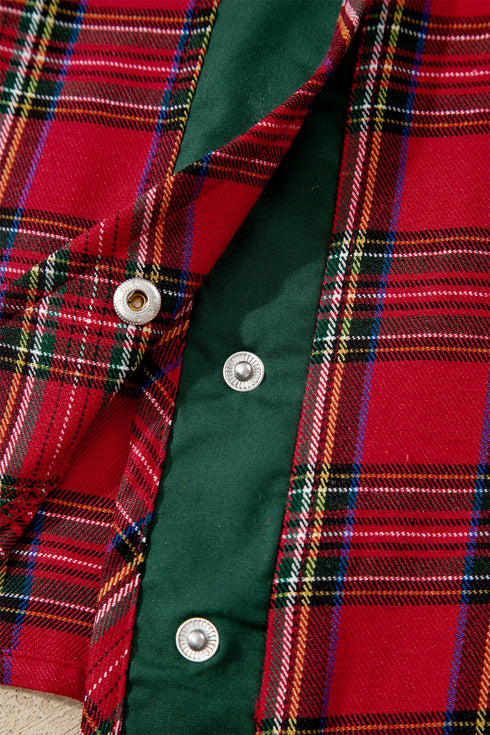 Plaid V Neck Ruffle Trim Short Sleeve Blouse