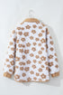 Flower Pattern Button Up Sherpa Fleece Jacket