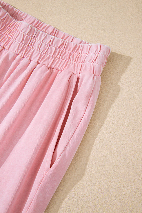 Acid Wash Star Applique Rolled Trim Pants Set