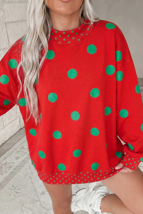 Polka Dot Framed Mock Neck Oversized Tunic Sweatshirt