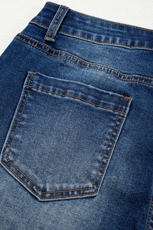 Seam Detail Raw Hem Ankle Length Denim Jeans