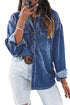 Western Patch Pockets Tunic Length Long Sleeve Denim Blouse