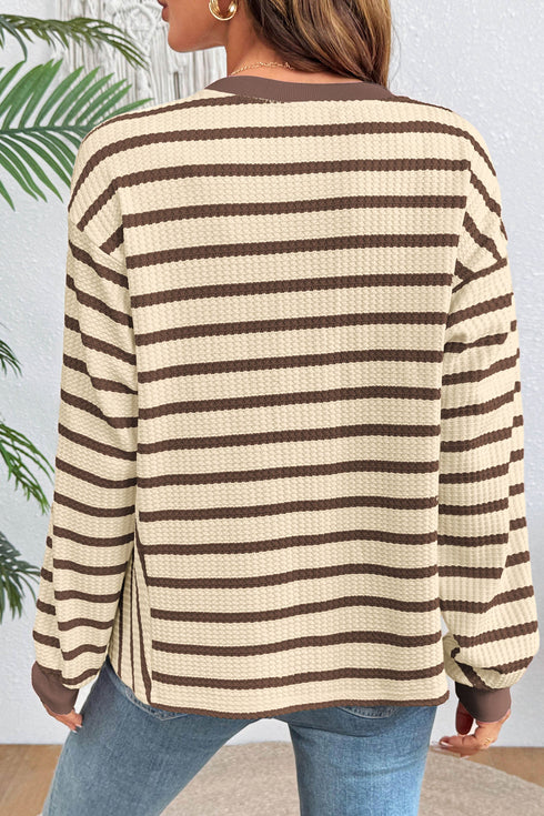 Striped Pattern Patchwork Ribbed Cuff Pullover Sweatshirt