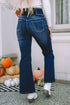 Button Detail Elastic Wide Waistband Flare Denim Jeans