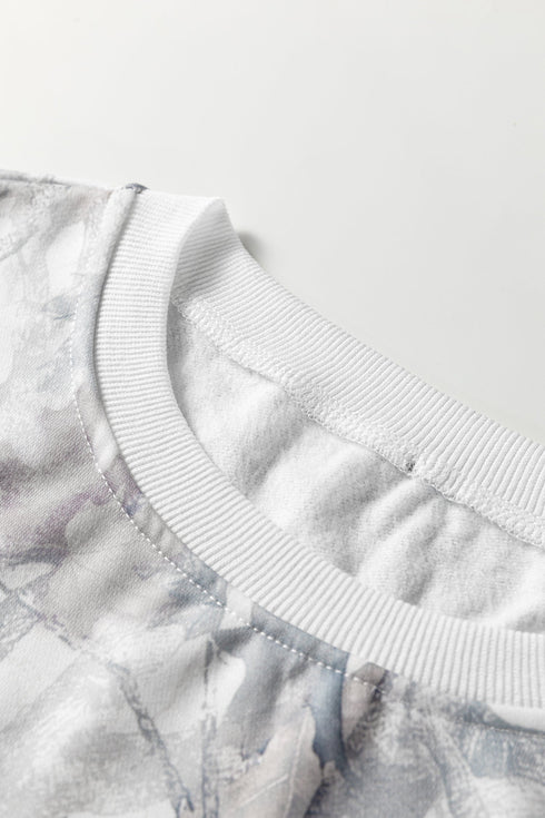 Abstract Woodland Print Baggy Pullover Drawstring Short Sets