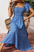 Ditsy Floral Smocked Square Neck Ruffle A-Line Dress