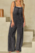 Washed Frayed Exposed Seam Wide Leg Denim Overall Jumpsuit