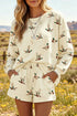 Free Mallard Print Long Sleeve Top Drawstring Short Set