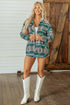 Geometric Print Button Front Long Sleeve Jacket