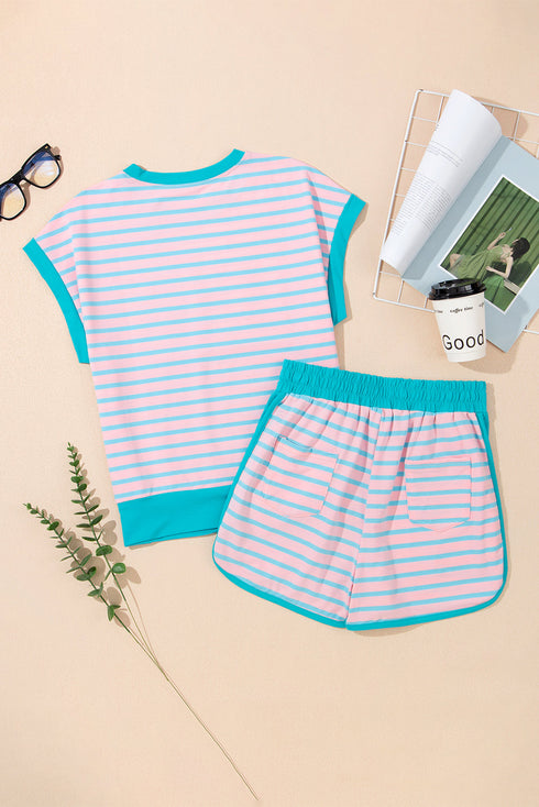 Striped Print Relaxed Fit Two Piece Short Sets