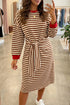 Striped Cuffs Round Neck Long Sleeve Shift Mini Dress