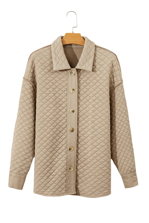 Casual Textured Quilted Puffer Button Front Shacket Jacket