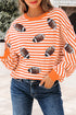 Striped Sequined Rugby Graphic Raw Seam Loose Long Sleeve Tee