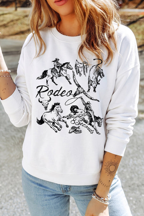 Rodeo 8 Seconds Western Print Graphic Sweatshirt