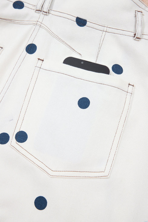 Polka Dot Print Bib Pocket Denim Barrel Overalls Jumpsuit