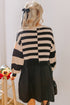 Striped Knit Bodice Mixed Media Mini Dress