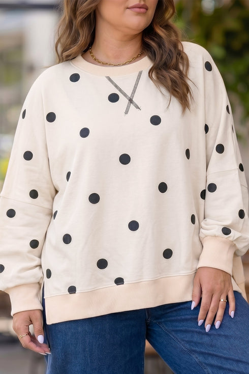 Polka Dot Round Neck Long Sleeve Graphic Sweatshirt