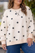 Polka Dot Round Neck Long Sleeve Graphic Sweatshirt