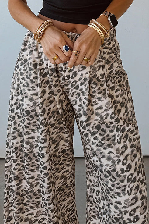 Leopard Print Wide Leg Full Length Pants