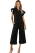 Textured Ruffle Sleeve Top Wide Leg Pant Set