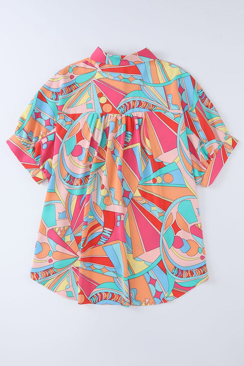 Abstract Geometric Print Relaxed Fit Button Up Shirt
