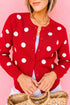Polka Dot Button Front Long Sleeve Sweater Cardigan