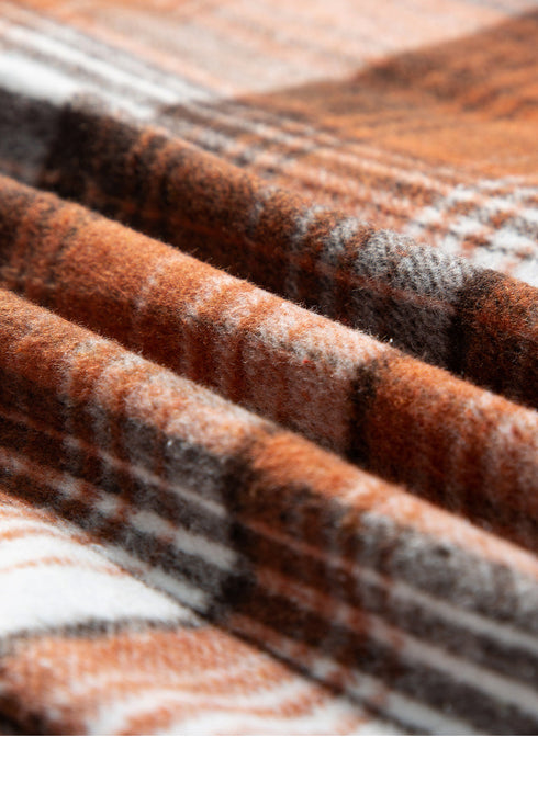 Textured Corduroy Patchwork Chest Pocket Plaid Shacket