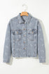 Bow Knot Print Raw Hem Washed Denim Jacket