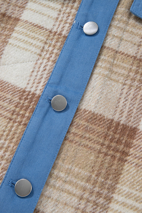 Casual Plaid Patchwork Flap Detail Button Up Shacket