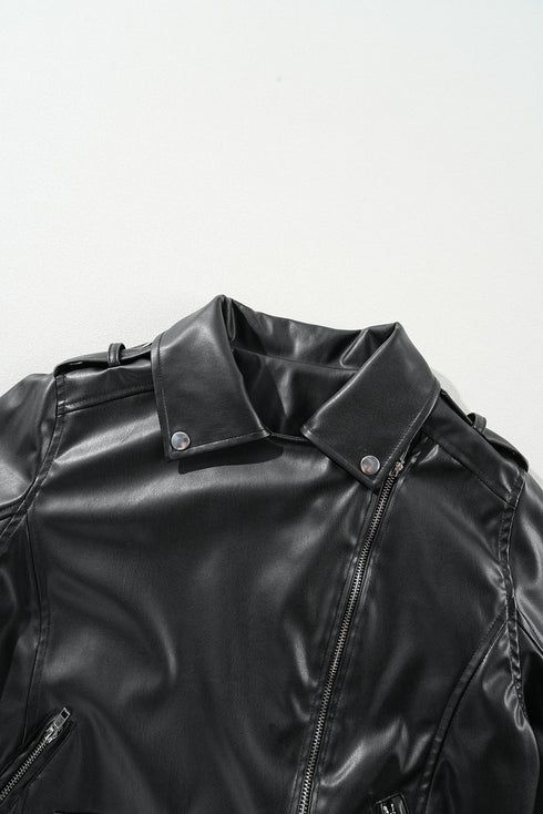 Exclusive Western PU Leather Lapel Collar Zipper Jacket
