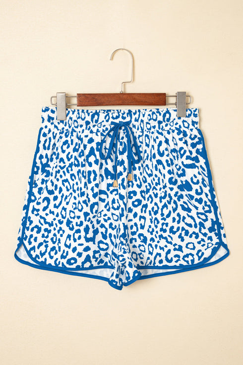 All Over Leopard Print Lace Up Accent Trim Shorts
