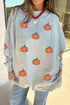 Sequined Star Pumpkin Graphic Exposed Seam Mock Neck Sweatshirt