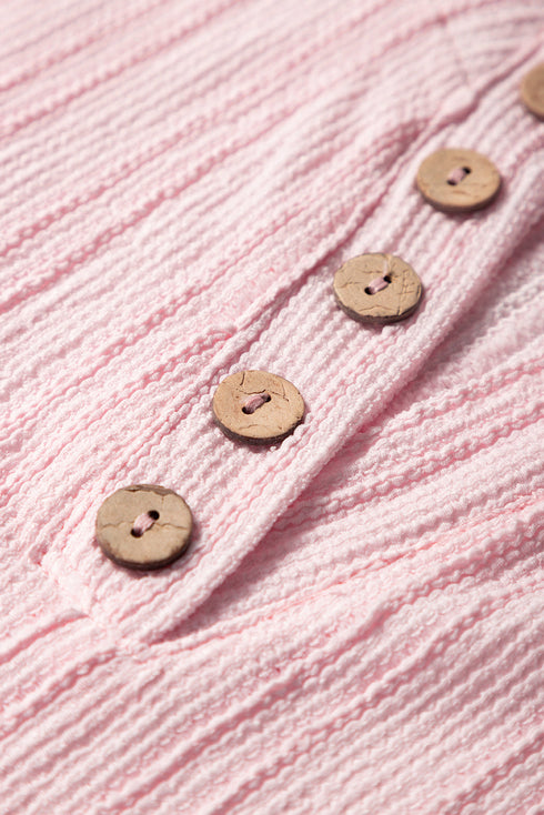 Textured Short Sleeve Henley Pocketed Wide Leg Pant Sets