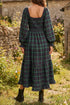 Vintage Plaid Square Neck Lace Trim Long Sleeve Shift Maxi Dress