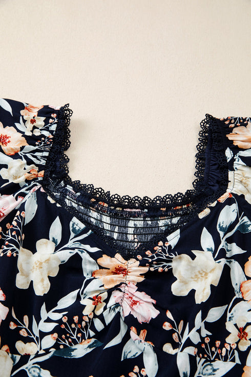 Bohemian Smocked Short Sleeve High Waist Maxi Floral Dress