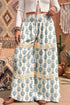 Floral Print Lace Patchwork Wide Leg Pants