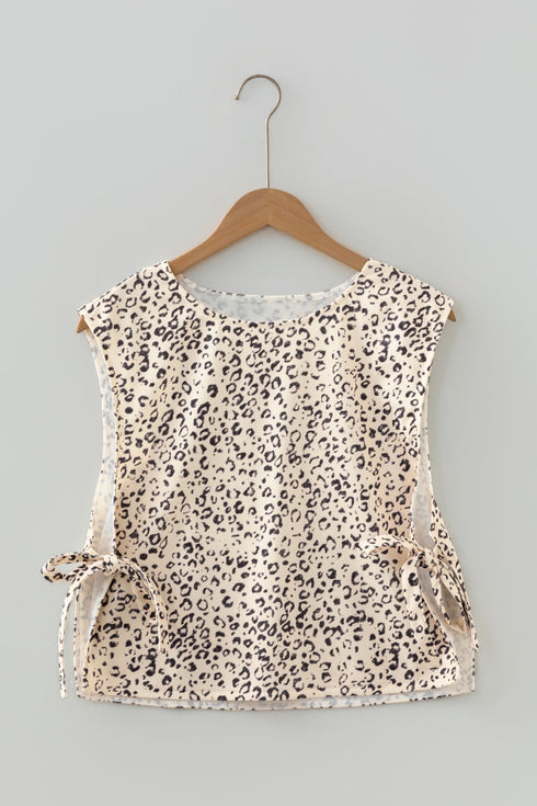 All Over Leopard Print Corduroy Knot Side Western Vest
