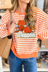 Striped Pumpkin Vibe Graphic Print Long Sleeve Tee