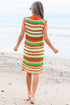 Striped Crochet Knit Collared Sleeveless Shift Dress
