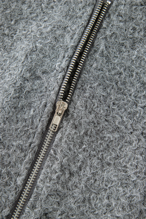 Fuzzy Fleece Zip Up Pocketed Casual Jacket