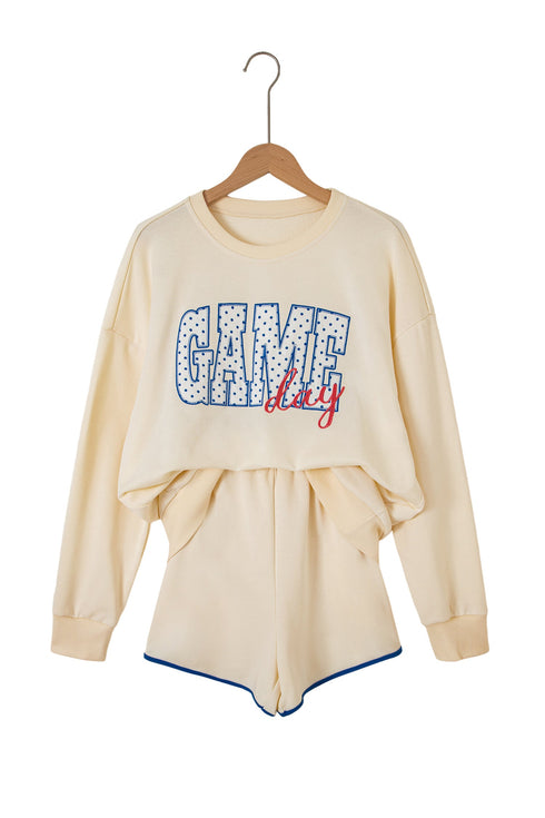 Crewneck Long Sleeve Pullover Athleisure Short Set