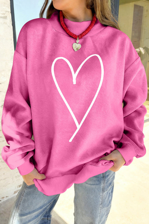 Lover Graphic Mock Neck Exposed Seam Pullover Sweatshirt